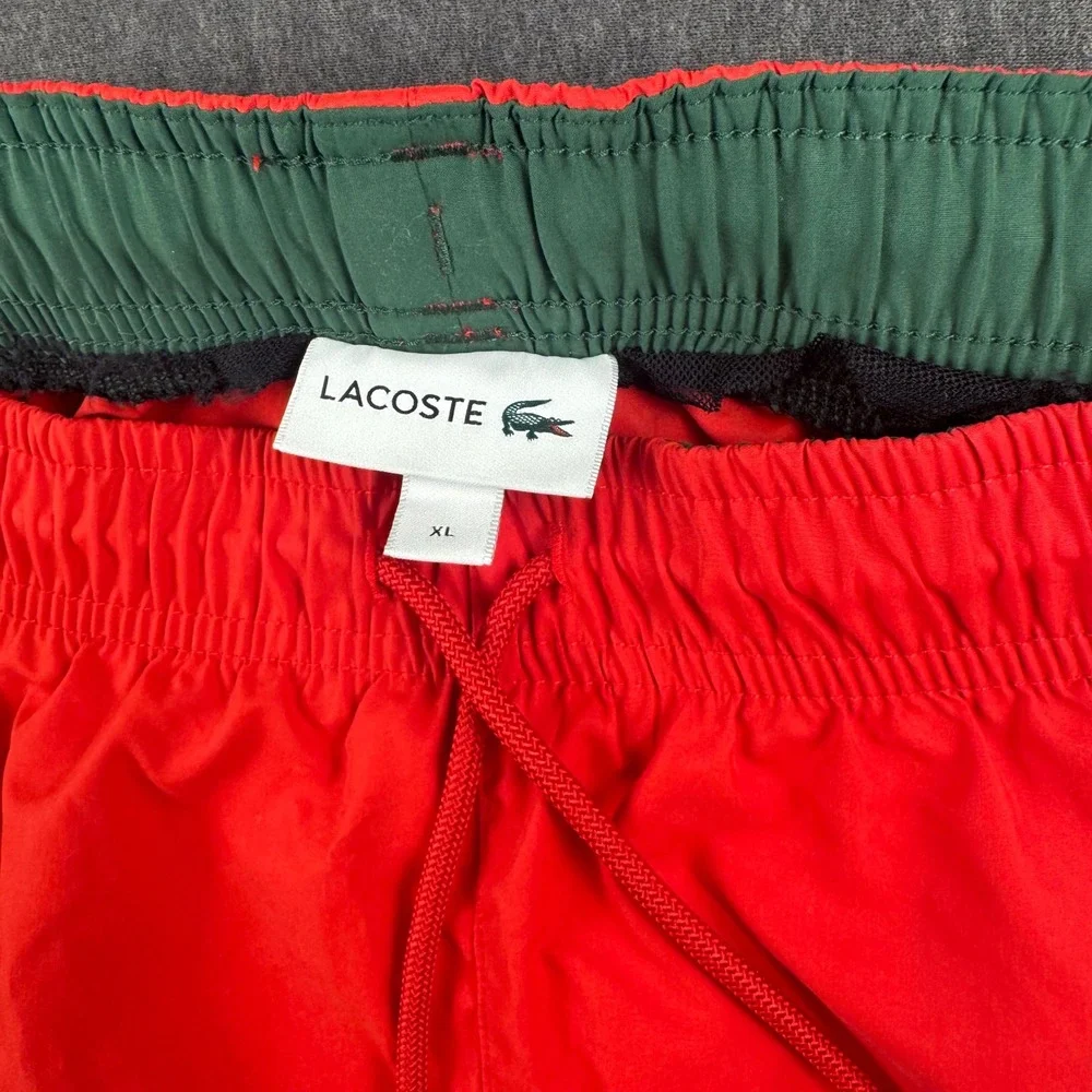 Lacoste Mens Red Swim Trunks XL Green Contrast Waistband no Mesh  Board Shorts